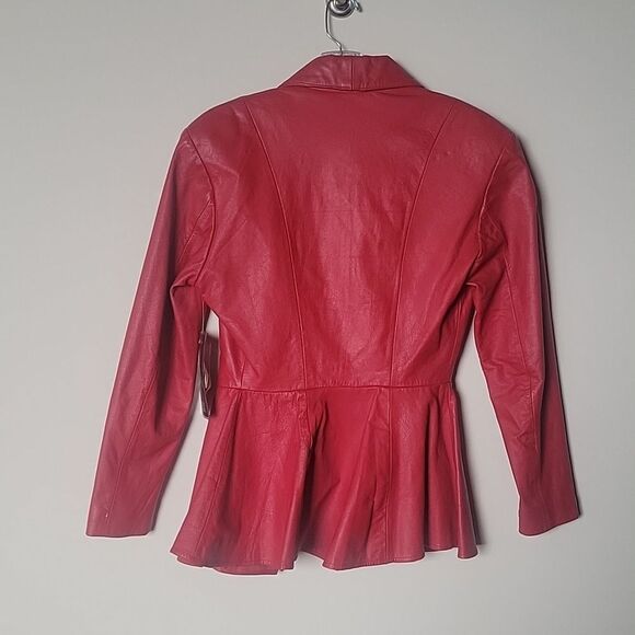 NWT Vintage XS Womens 80s Red Leather Peplum CHIA Fitted Sexy Cinch Jacket Coat - Picture 10 of 16